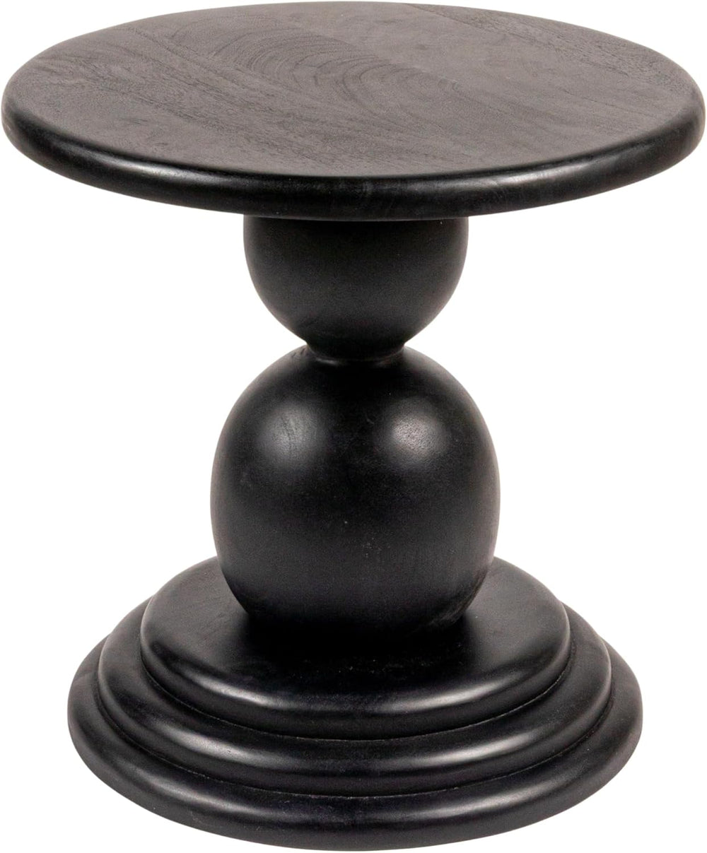 Creative Co-Op Round Mango Wood Bulbed Pedestal End Table, Black