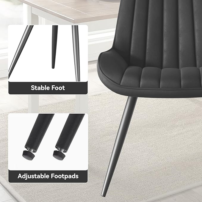 Modern Dining Chairs Set of 2,Upholstered Dining Room Chairs with Thick Cushions,Fabric Comfy Dining Chairs with Metal Legs for Dining Room Black