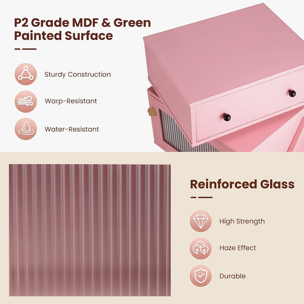 RoyalCraft Nightstand with LED Light Strips, Pink End Table for Bedroom | Mod...
