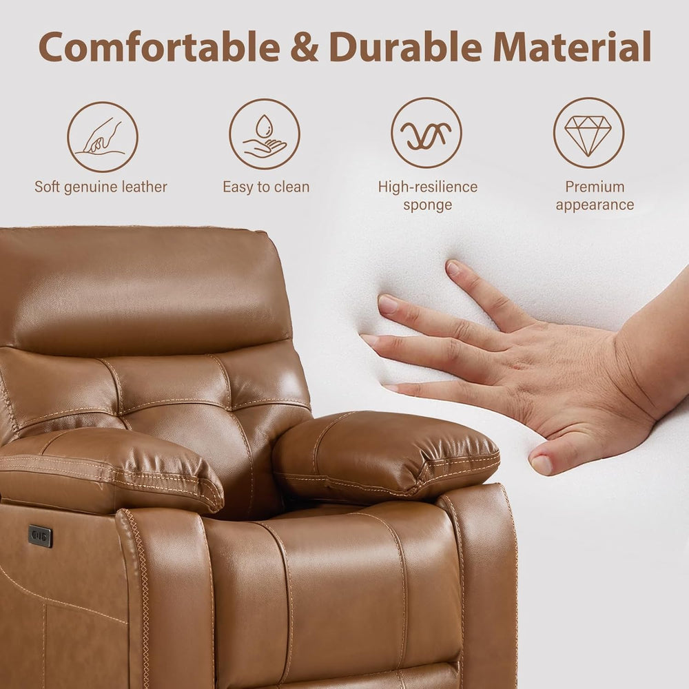 Genuine Leather Power Recliner Sofa,3 Seater Reclining Sofa with Comfortable ...