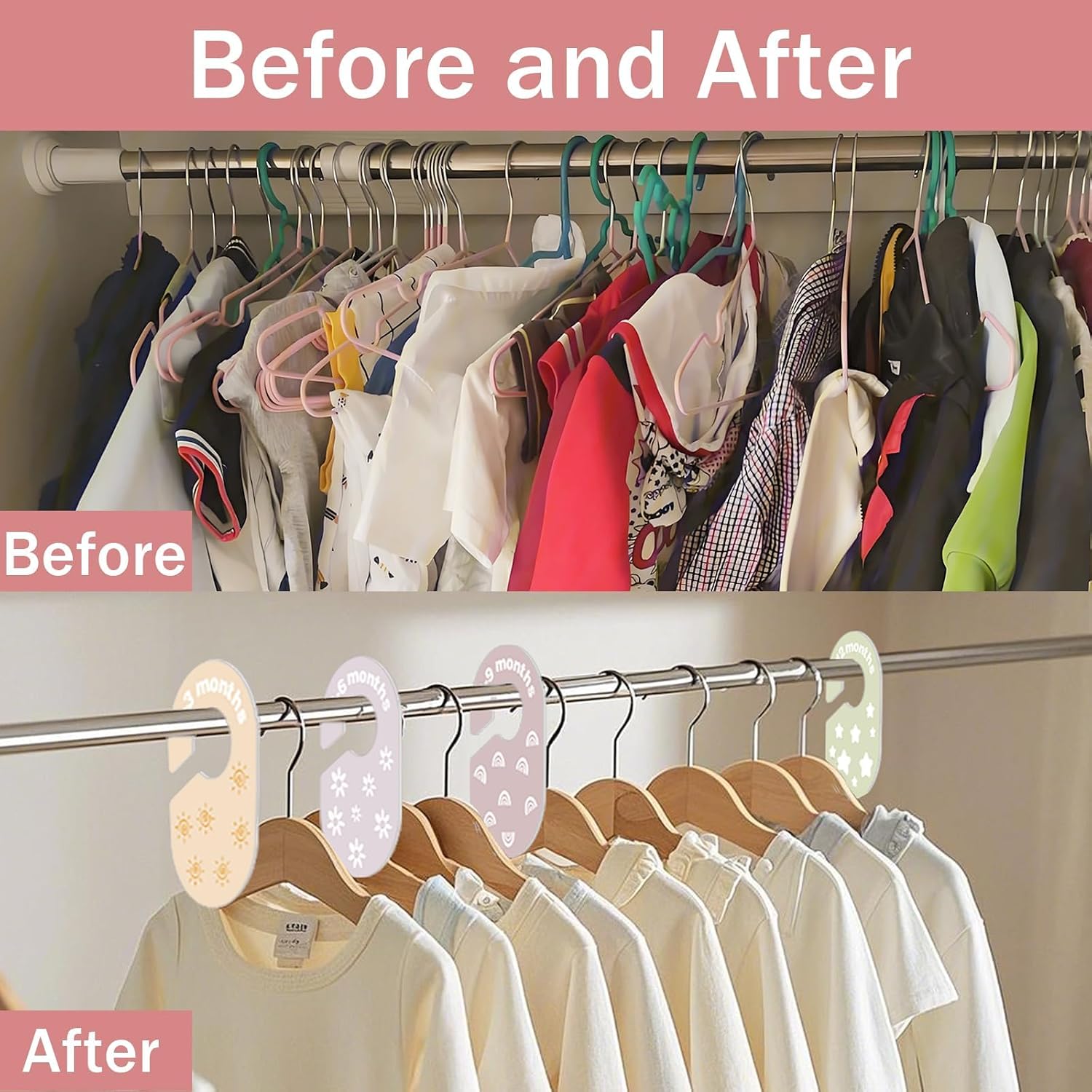 Baby Closet Dividers Durable Plastic Clothes Organizers 16 Pack | Double-Sided Dividers Wardrobe Organizer for Newborn to Toddler, Clothes Organizer by Size & Age Nursery Clothes Dividers