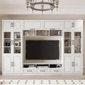 126" Entertainment Center Wall Unit with Glass Doors & Drawers, Large Wall Unit TV Stand for TVs up to 70", Media Console Table for Living Room, Can be Split into 4 Separate Cabinet, White