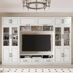 126" Entertainment Center Wall Unit with Glass Doors & Drawers, Large Wall Unit TV Stand for TVs up to 70", Media Console Table for Living Room, Can be Split into 4 Separate Cabinet, White