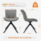Dining Chairs Set of 6, 360° Swivel Upholstered Mid-Century Modern Kitchen Dining Room Chairs, Armless Faux Leather Accent Side Chair with Padded Back, Metal Legs for Living Room Bedrooms,Grey