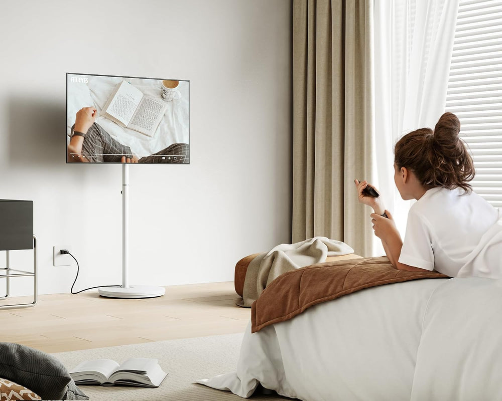 FITUEYES Small Rolling TV Cart for 24-48 Inch TVs, Height Adjustable, White |...