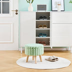 Wimarsbon Storage Ottoman,Soft Faux Fur Footstool with Padded Seat, Small Reading Vanity Chair, Footrest with Wood Tray for Couch, Mini Coffee Table or Display Stand (Light Green, Round Storage)