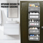 5-Tier Hanging Door Storage Rack Includes 5 shelves and 5 side mesh pockets Multi-compartment design Holds up to 44 lbs Ideal for bathrooms, bedrooms, nurseries, and kitchens (Gray/Black/Charcoal)