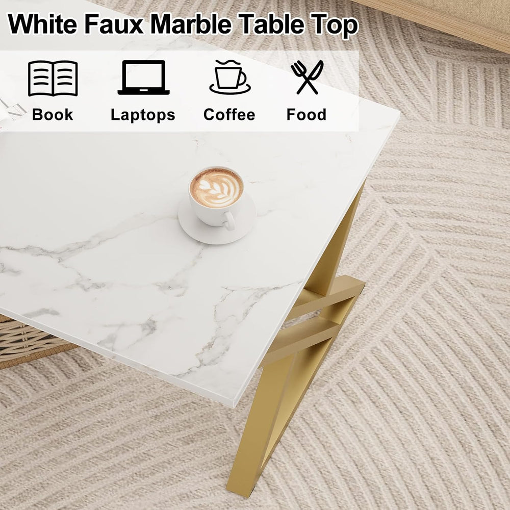 Wolawu Coffee Table Living Room Table White Center Table, Modern Faux Marble ...