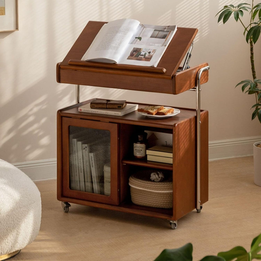 Solid Wood Storage Cabinet with Wheels, Lift Side Table with Adjustable Angle...