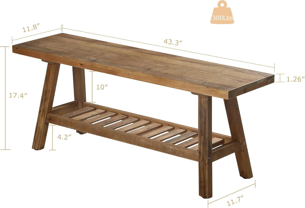 HOKYHOKY Reclaimed Solid Wood Bench-43.3" Entryway Bench with Storage Sh...