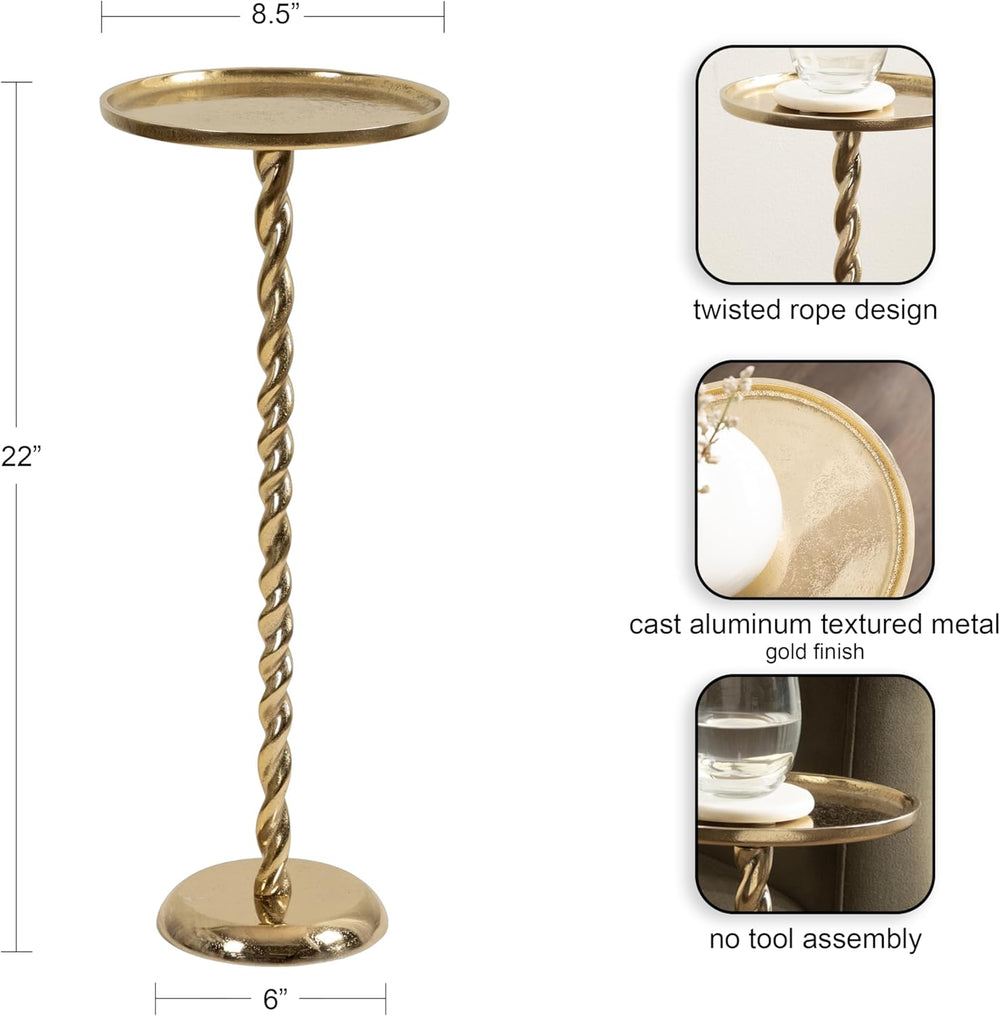 Kate and Laurel Ropa Transitional Round Pedestal Drink Table, 9 x 9 x 22, Gol...