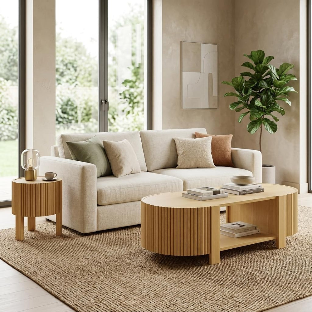 Flieks Living Room Table Set of 2 with 1 Coffee Table and 1 Side Table, Rubbe...
