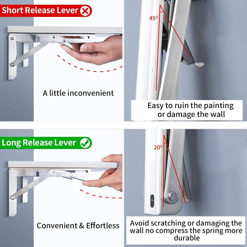 YUMORE Folding Shelf Bracket 18",Heavy Duty Stainless Steel Collapsible Shelf-Bracket Max Load 330lbs Wall Mounted Table Support Hinge for Space-Saving DIY Work Bench with Install Screws, Pack of 2