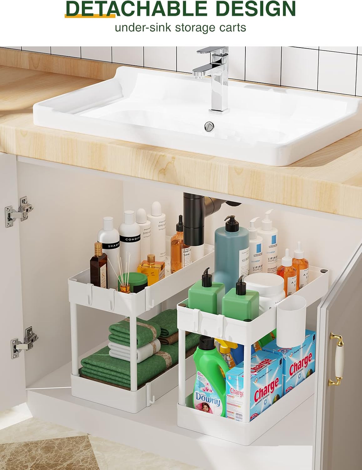 LEHOM Slim Rolling Storage Cart - 4 Tiers Bathroom Organizer Utility Cart Slide Out Storage Shelves Mobile Shelving Unit for Kitchen, Bedroom, Office, Laundry Room, Small Narrow Spaces (7.1" W+White)