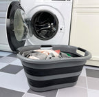 SAMMART 40L (10.5 Gallon) Collapsible Plastic Laundry Basket - Space Saving Storage Container/Organizer - Portable Washing Tub - Foldable Pop Up Hamper/Basket (2, Grey+ Black)