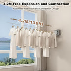 13.8ft(4.2M) Retractable Clothesline, Non-sag Clothesline, Indoor & Outdoor Heavy Duty Retractable Clothesline, Wall Mounted Stainless Steel Washing Line (White)