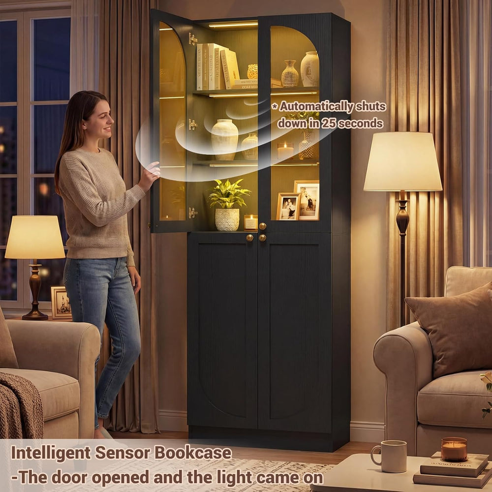 Cyclysio 80" Kitchen Pantry with 3 Motion Sensor Lights, Tall Arch Stora...