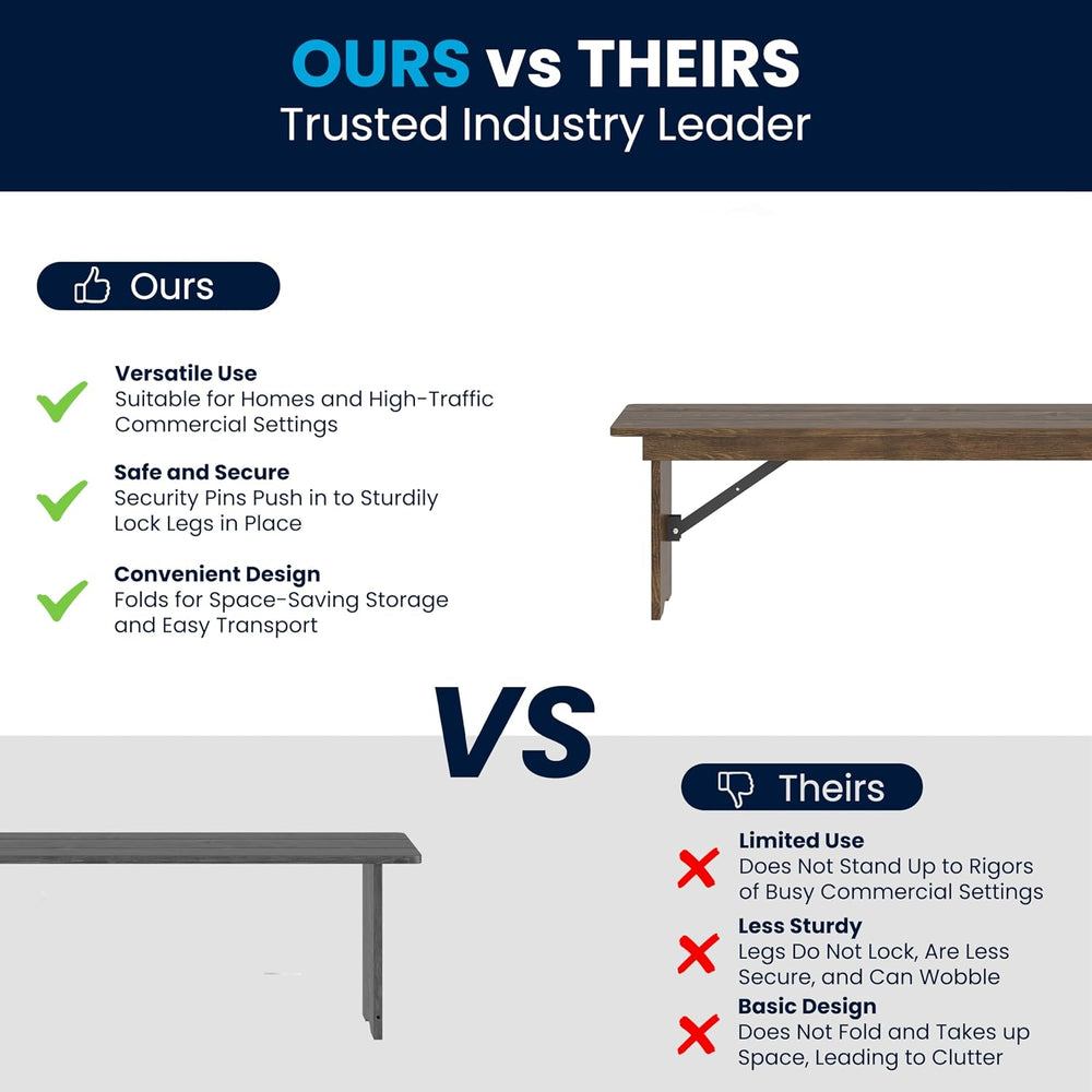 Flash Furniture Hercules 60x12 in Commercial Folding Bench, Rustic | Foldable...