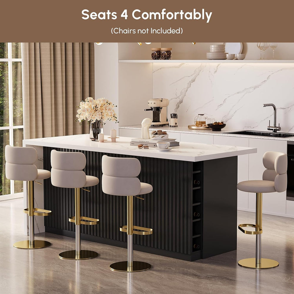 homary Kitchen Island with Storage & Wine Rack, 72" Modern Black Kit...