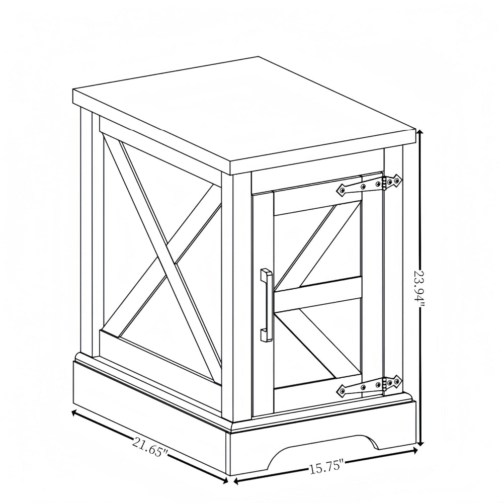 Havemies Farmhouse End Table with Barn Door, Adjustable Shelf Nightstand &amp...