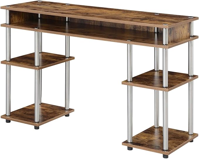Convenience Concepts Designs2Go No Tools Desk Home Office Desk with Shelves, Corner Shelf Vanity Desk Computer Desk Nail Table for Nail Tech - 47.25" L x 15.75" W x 30" H, Barnwood