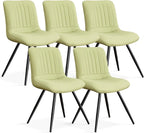 Dining Chairs Set of 5, Modern Dining Chairs with Thick Cushions, PU Leather Upholstered Kitchen Dining Room Chairs with Metal Legs for Dining Living Room (Green)