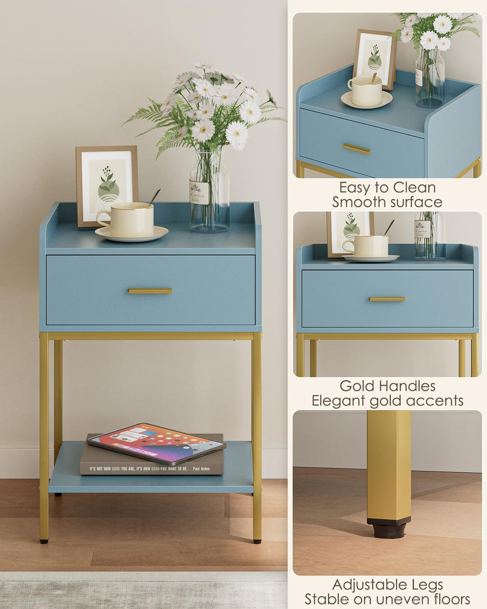 Masupu Nightstand,Bedside Table 3-Tier Modern Night Stand with Storage Drawer...