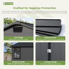 Patiowell 6X4 FT Plastic Outdoor Storage Shed with Floor, Resin Outside Tool Sheds with Window and Lockable Door for Backyard, Garden, Tool Storage Usage, Easy to Install, Dark Grey