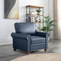 Faux Leather Accent Chair,35" W Upholstered Mid Century Modern Armchair with Rivet Rolled Arm,Deep Seat Comfy Single Sofa Chair for Living Room,Bedroom,Apartment,Office(Navy)