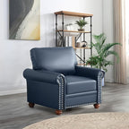 Faux Leather Accent Chair,35" W Upholstered Mid Century Modern Armchair with Rivet Rolled Arm,Deep Seat Comfy Single Sofa Chair for Living Room,Bedroom,Apartment,Office(Navy)