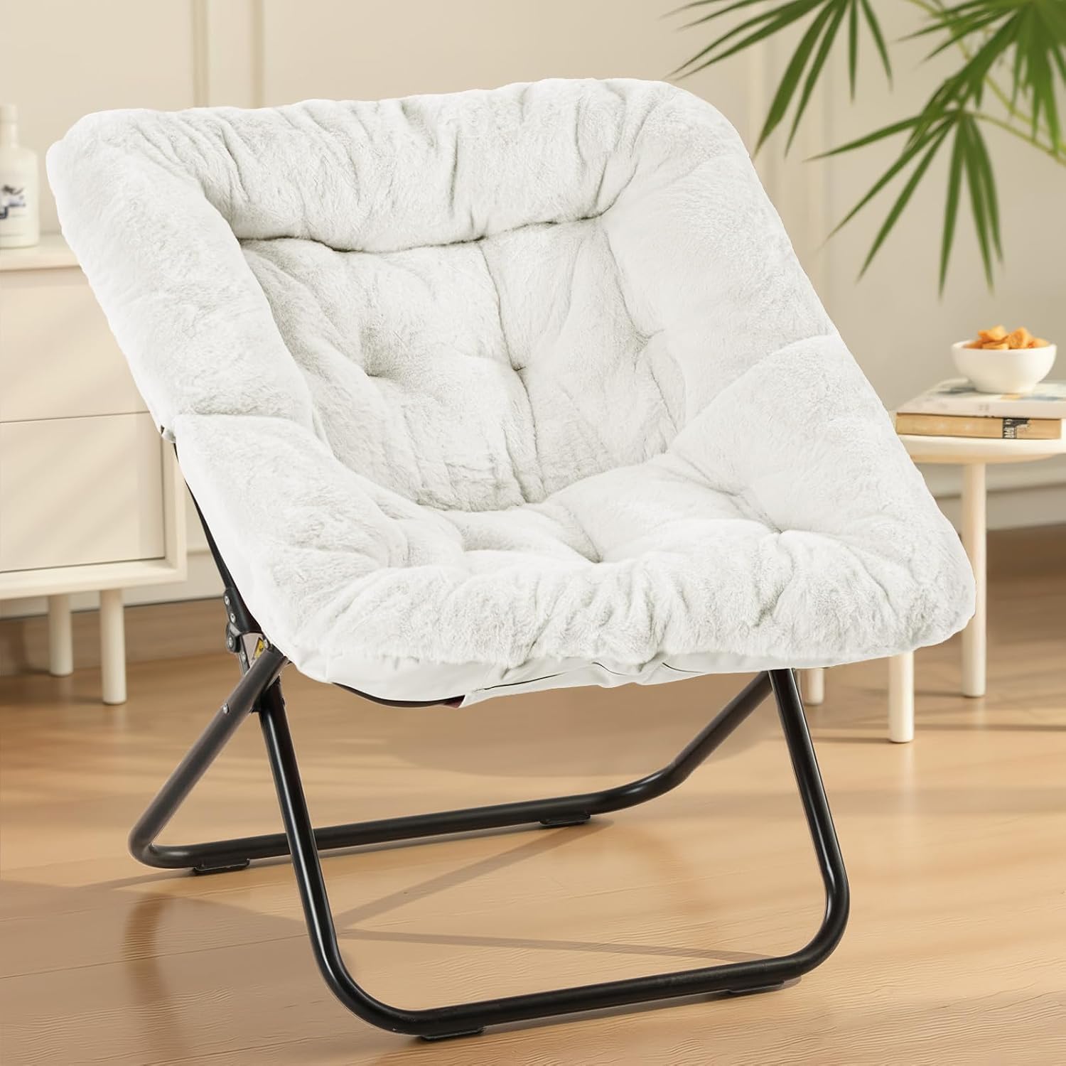 Sweetcrispy Comfy Chair for Adults, Foldable Living Room Chair, Soft Faux Fur Lounge for Bedroom Dorm Rooms, Comfortable Reading Chairs for Teens, X-Large
