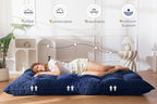 MAXYOYO Japanese Floor Mattress Queen Size, 6" Foldable Futon Mattress Tufted Roll Up Floor Bed, Thick Chenille Tatami Mat Sleeping Pad for Camping Guest Room Dormitory Bedroom RV, Navy