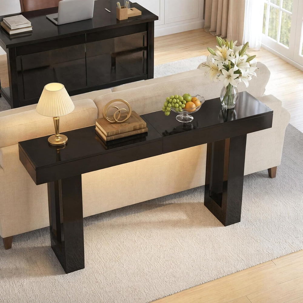 ChooChoo High Gloss 63 Inch Long Console Table with LED Light | Modern Entryw...