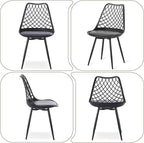 Set of 4 Modern Dining Chairs - Plastic Kitchen Shell Chairs with PU Leather Cushion Padded Seat - Mesh Design Side Chair for Indoor/Outdoor Dining Room Living Room Cafe Restaurant and Office -Black