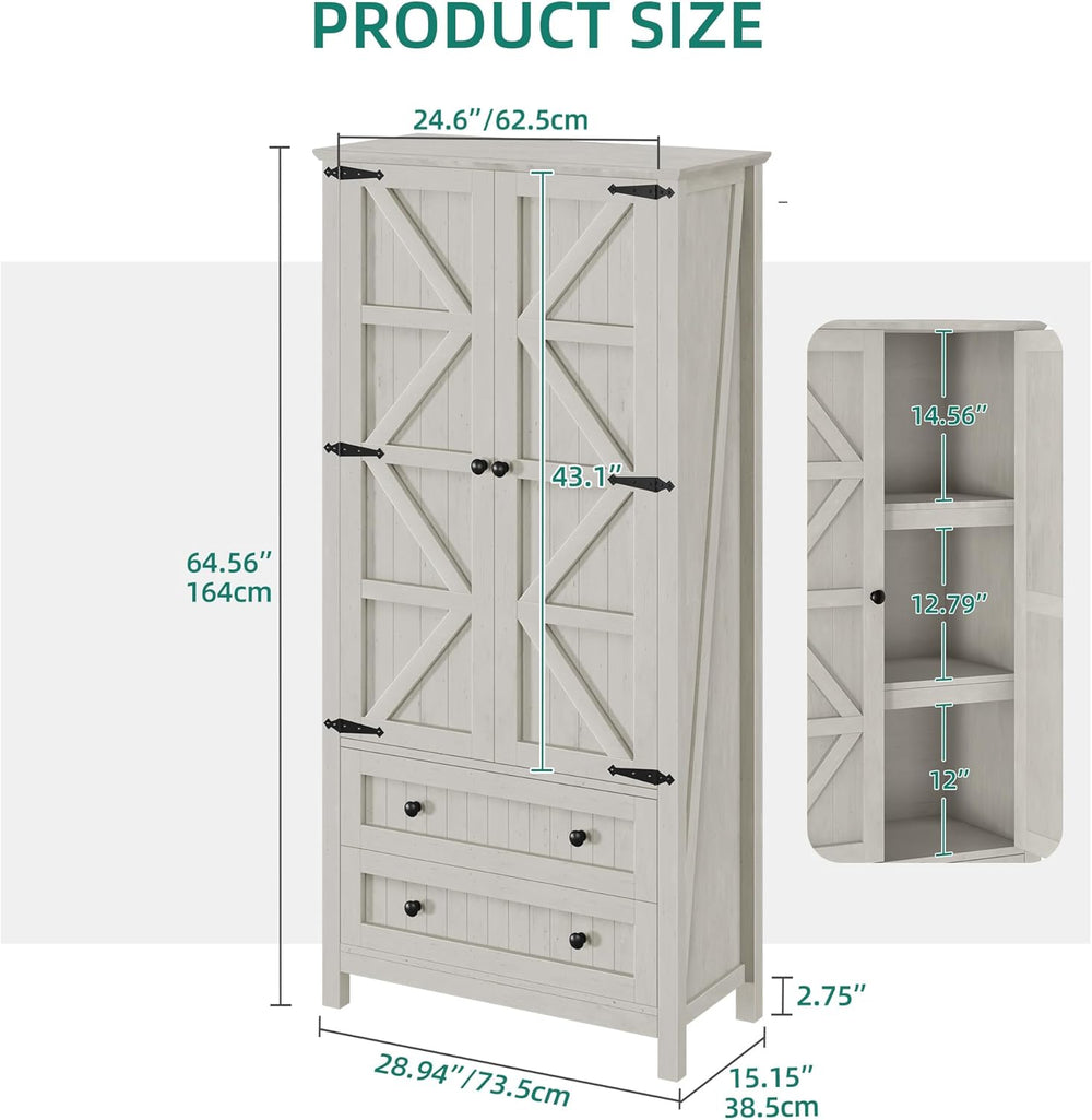 YITAHOME 64.5" Tall Kitchen Pantry Cabinet, Farmhouse Pantry Storage Cab...