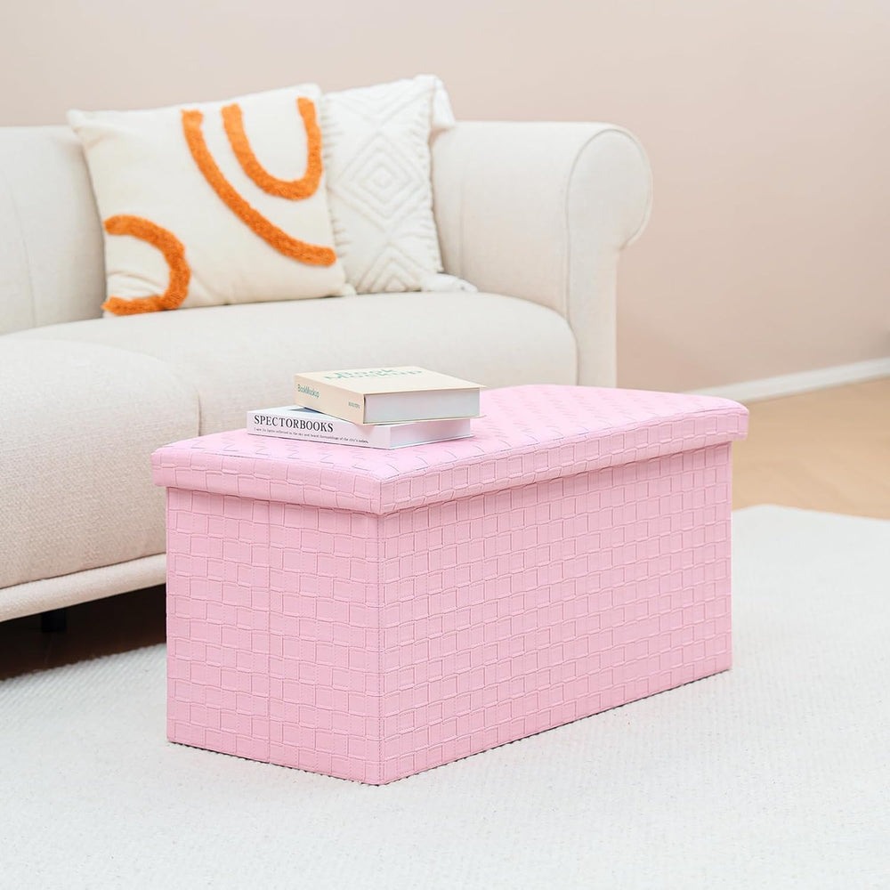 B FSOBEIIALEO Folding Storage Ottoman Bench, 30" Faux Leather Ottomans,P...