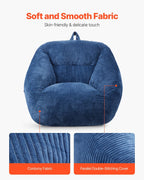 VEVOR Bean Bag Chair, 3 feet Bean Bag Chair with Soft Armrests and Storage Pocket, 25D Memory Foam Filled with Soft Teddy Velvet Cover, Bean Bag for Bedroom or Playroom, Blue