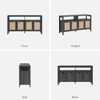 SICOTAS Rattan TV Stand for Television up to 65 Inch - 29.5" Tall Entertainment Center with Storage and Open Shelves,Boho Credenza TV Console Cabinet with 4-Doors and Adjustable Shelf for Living Room