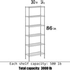 14" Deep x 30" Wide x 86" Height Wire Shelving Kit | 6-Tier | NSF Commercial Storage Rack Unit
