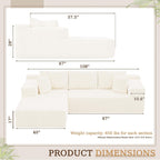 YESHOMY Boneless Couches for Living Room, 108" Sectional Modular Sectional Sofa with Deep Seat, Cloud Comfy Couch with L-Shape Chaise, Easy Assembly (Corduroy, Cream)