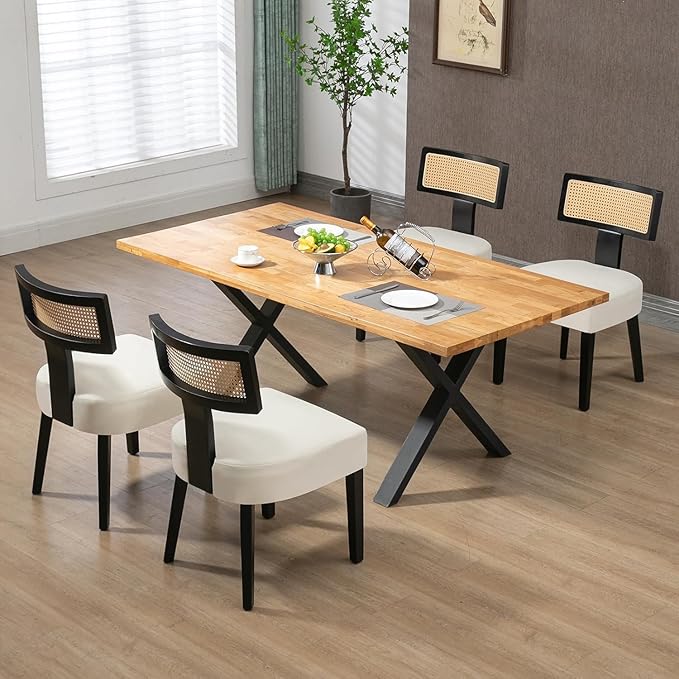 Dining Chairs Set of 2,Mid-Century Modern Dining Chairs-Upholstered Rattan Se...