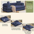 Convertible Folding Sofa Bed, Modular Floor Sofa with Removable Backrest, 3-Seater Fold Out Couch Bed with Pillows, King Size Futon Lazy Couch Corduroy Sleeper for Living Room, Dorm, Dark Blue