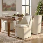 Upholstered Dining Chairs with Casters, Washable Cover Modern Dining Room Chairs with Thick Cushion & Sturdy Metal Frame for Kitchen, Living Room, Dressing Room, Sand Fabric, Set of 4