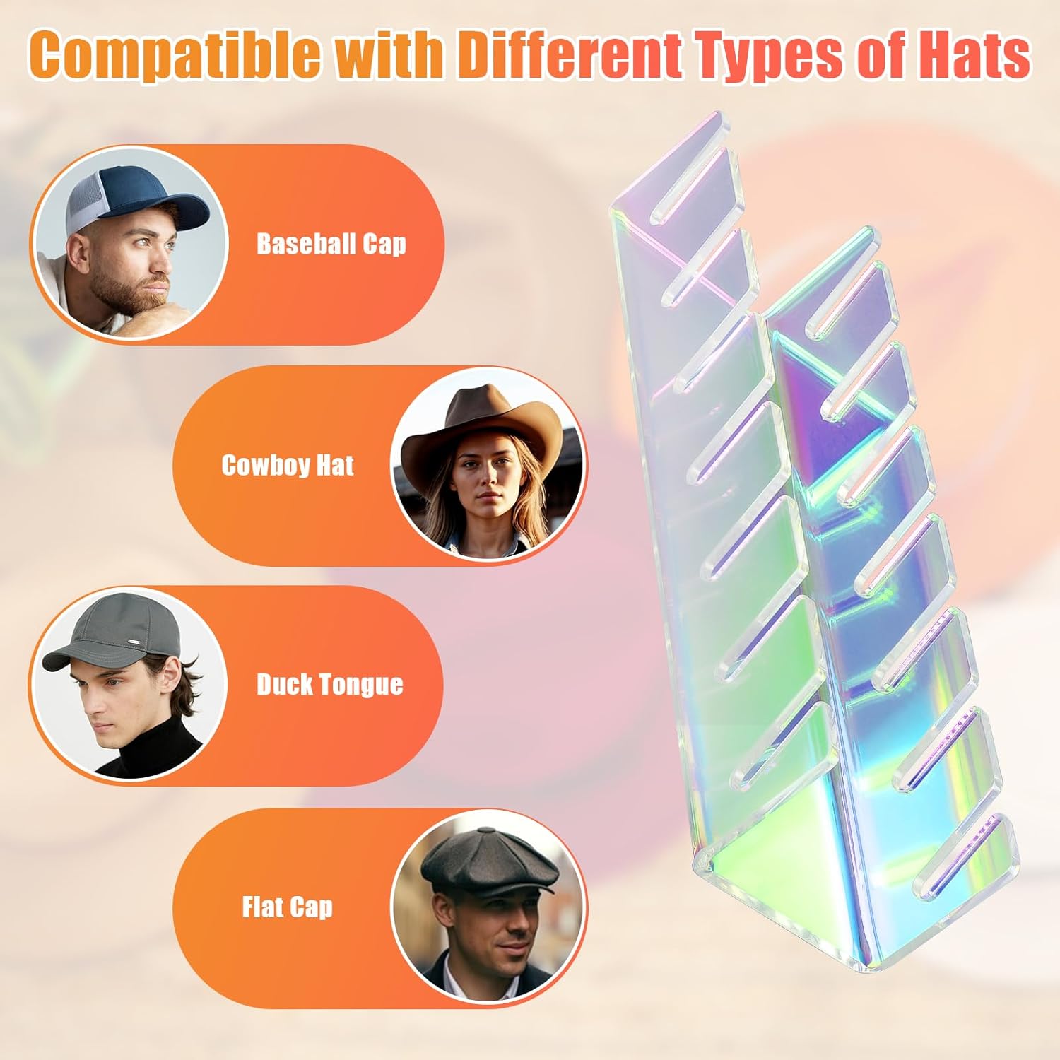Hat Stand for Baseball Caps, 2 Pack No Install Acrylic Hat Organizer for 14 Baseball Caps Storage Organizer, Hat Racks Hat Holder Display and Organization for Closet, Bedroom, Dresser (Colorful-2Pack)
