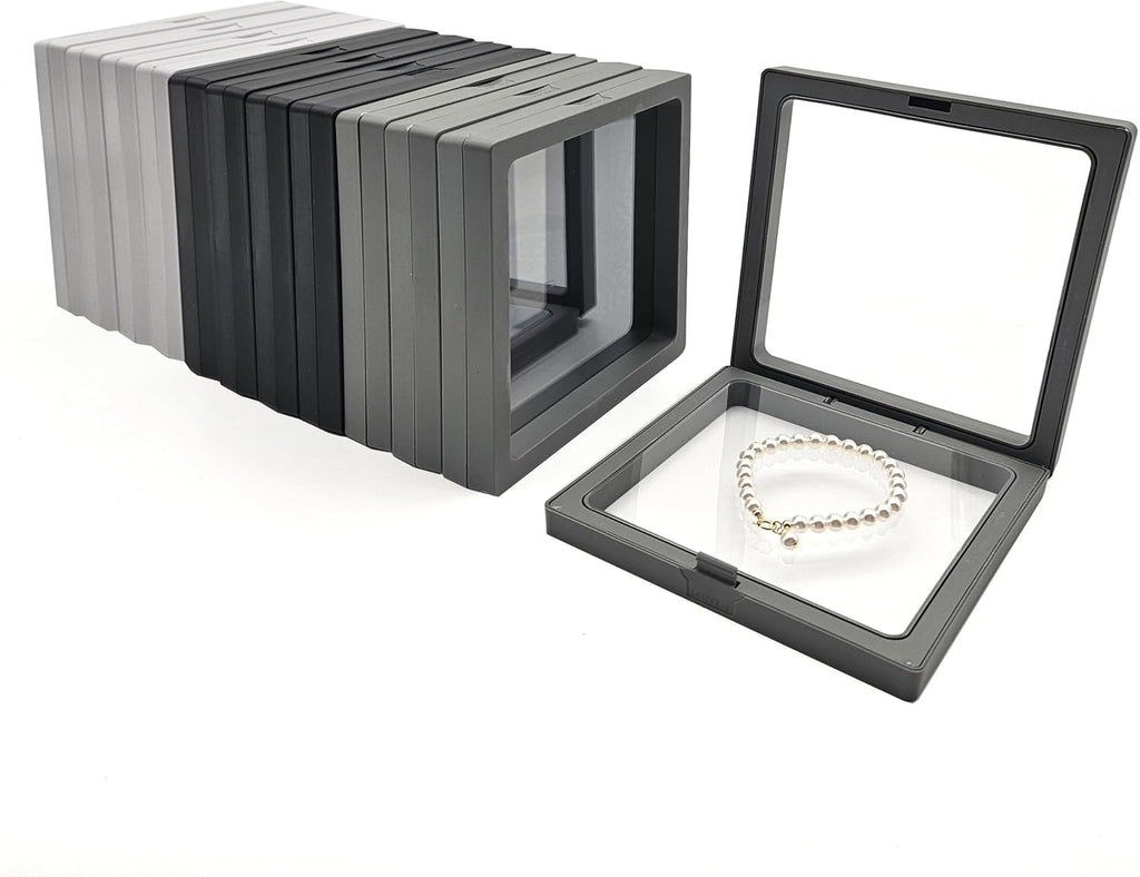 12PCS 3D Floating Frame Display Stand, Jewelry Box, Gift Box, Ornament Organizer, Small Travel Jewelry Box, PE Film Anti-Oxidation, Suspended Display Box Stackable (4.33 * 4.33, Type 1)