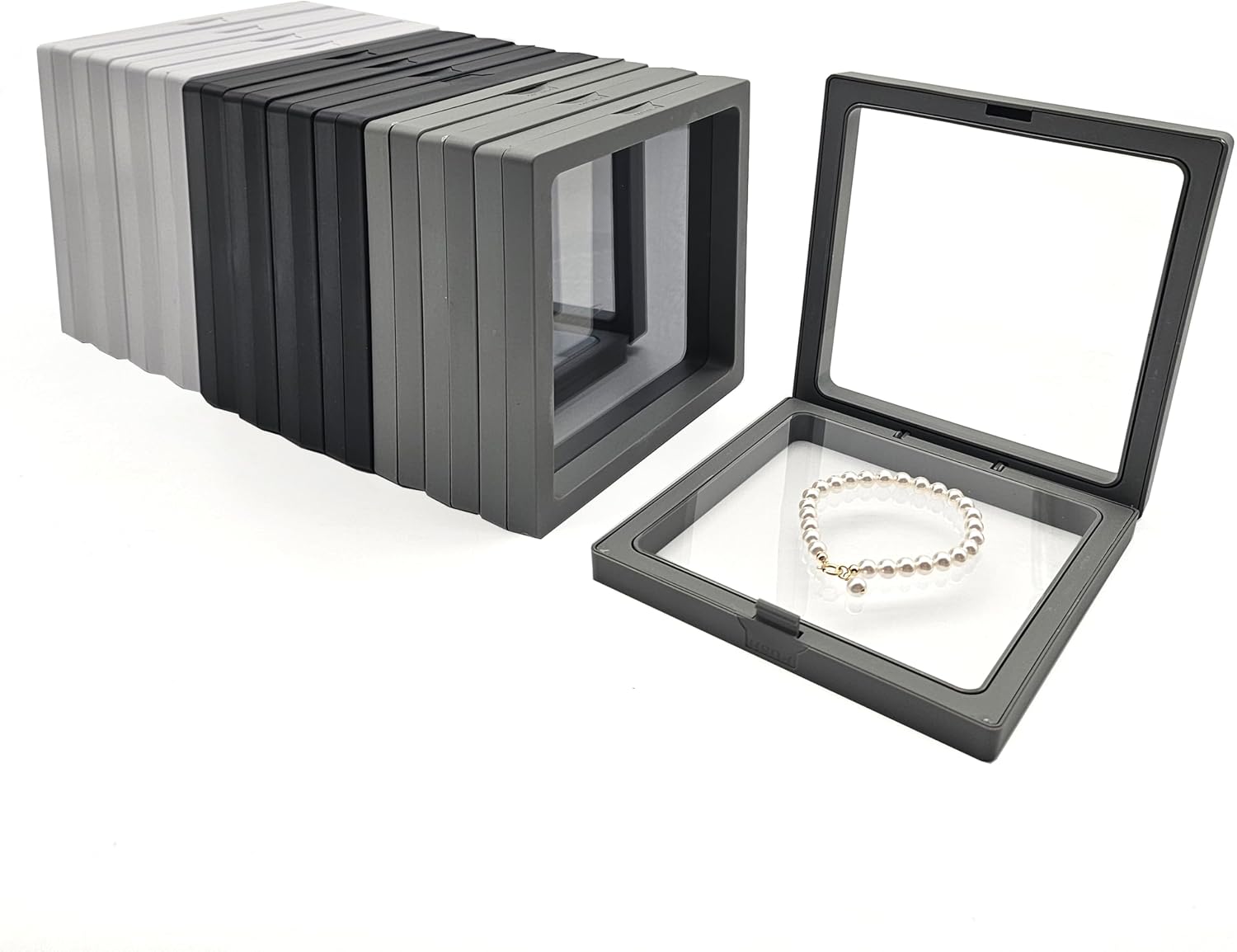 12PCS 3D Floating Frame Display Stand, Jewelry Box, Gift Box, Ornament Organizer, Small Travel Jewelry Box, PE Film Anti-Oxidation, Suspended Display Box Stackable (4.33 * 4.33, Type 1)
