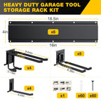 Garage Tool Organizer Wall Mount with 96 inches Rails and 13 Adjustable Heavy-Duty Hooks, Garden Tool Organizer, 19 Pack Carries 820 lbs, Heavy Duty Garage Storage Rack For Yard, Shed, Easy to install