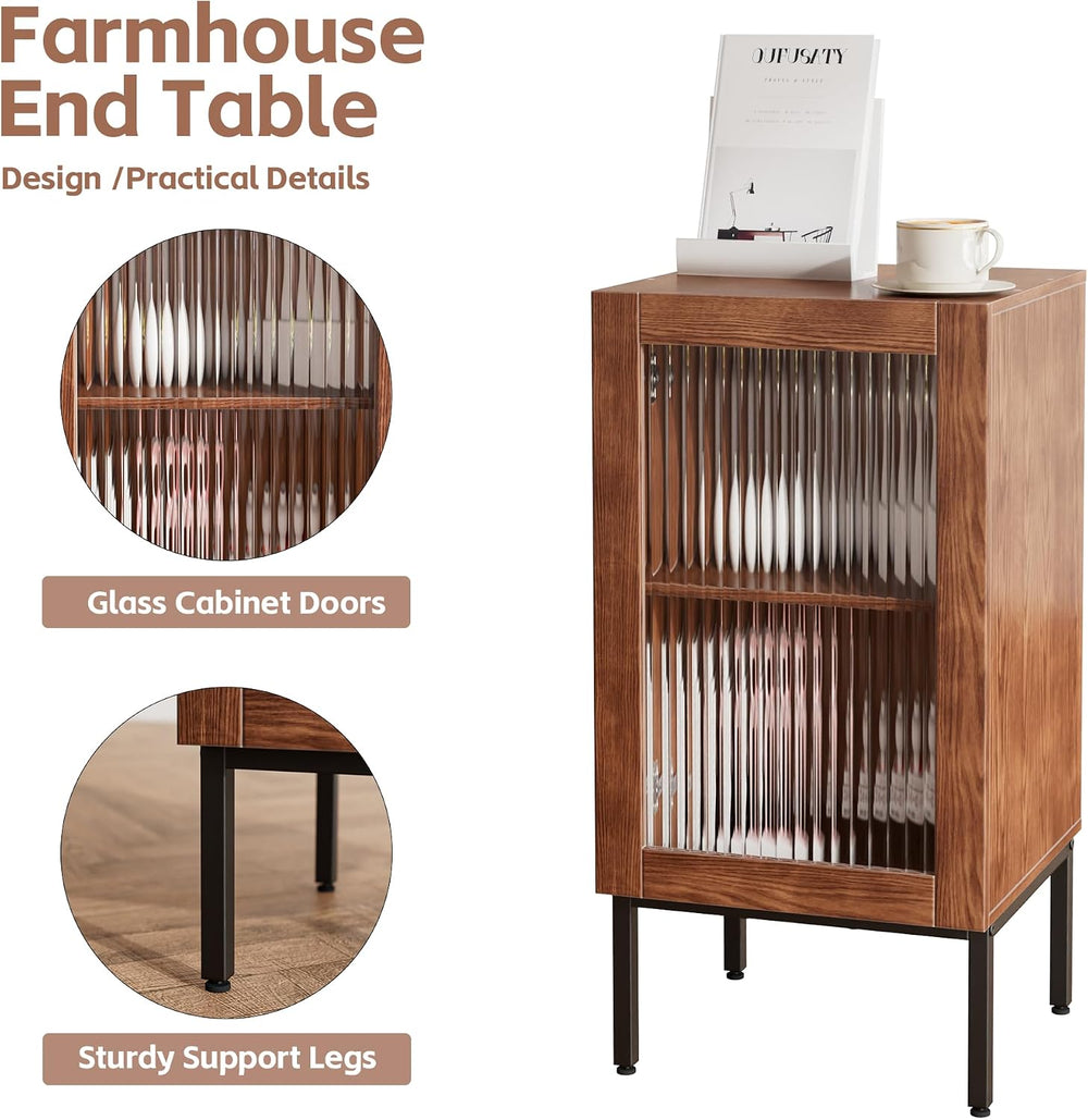 BVIUNTWO Set of 2 End Table, Farmhouse Sofa Table with Glass Door, Side Table...