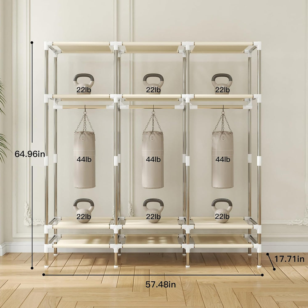 Portable Wardrobe 3 Rods 3 Drawers 3 Compartments Non-Woven Fabric Metal Fram...