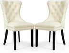 SyMax Dining Chairs Set of 2, Faux Leather Parson Dining Room Chairs, High-End Tufted Kitchen Side Chairs for Bedroom, Living Room, White